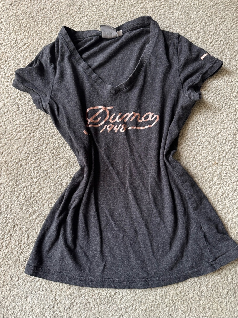 Puma Black V-Neck Tee with Rose Gold Script casual sleeveless sexy
